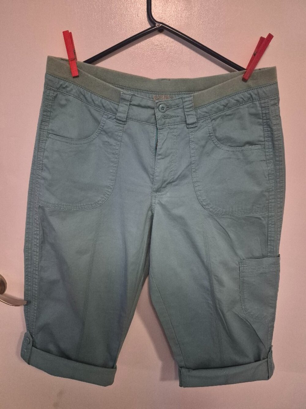 Cargo, rolled cuff capris.